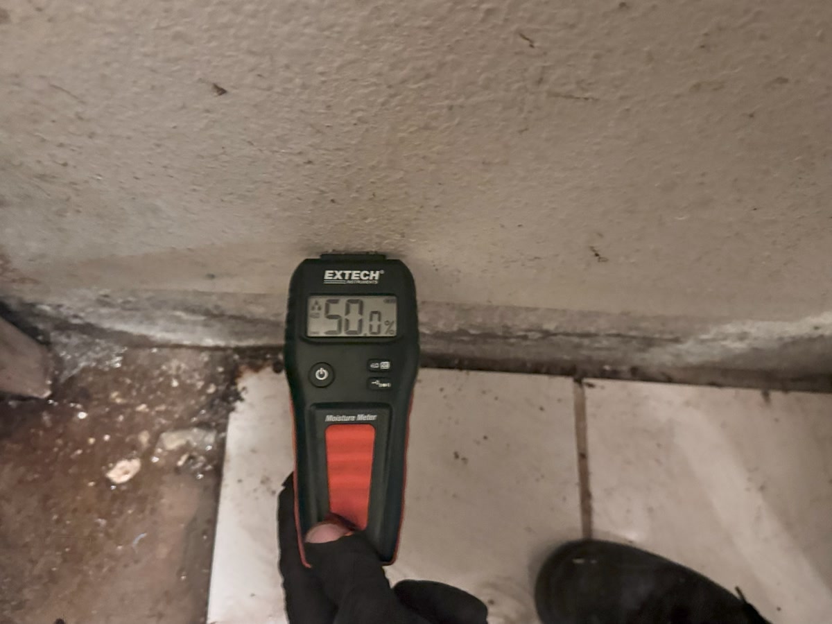 Leak detection with a moisture meter.