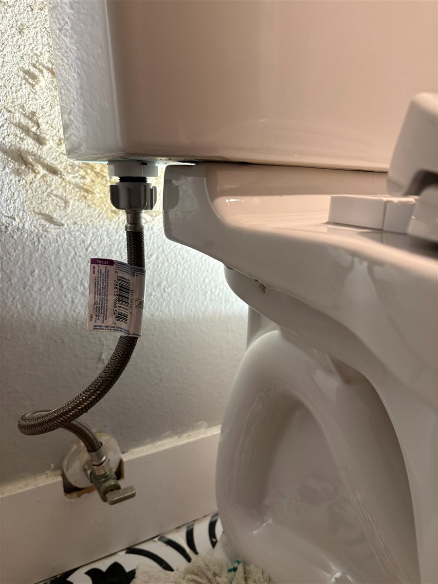 New braided toilet supply line and angle stop.