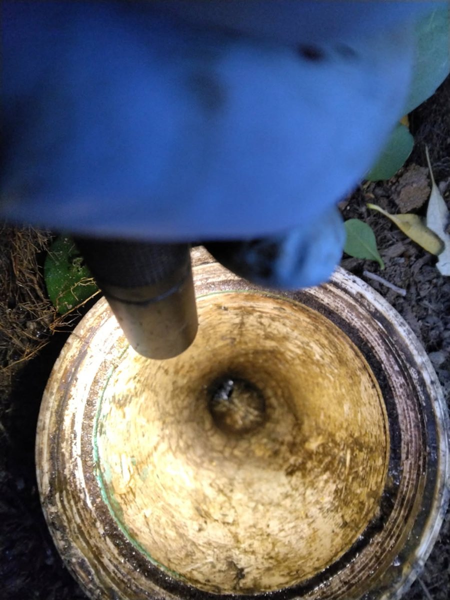 Feeding a sewer camera into a cleanout.